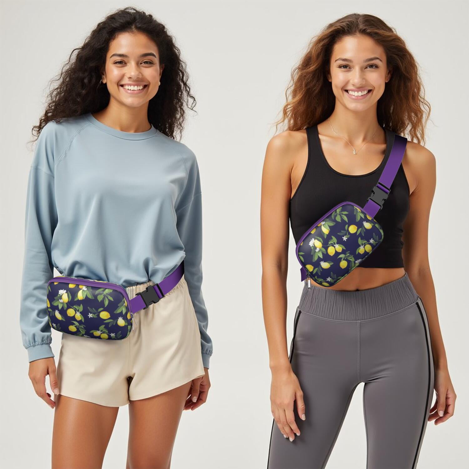 Citrus Lemon Lover Fanny Pack – Yellow Belt Bag with Retro Fruit Design & Floral Accents