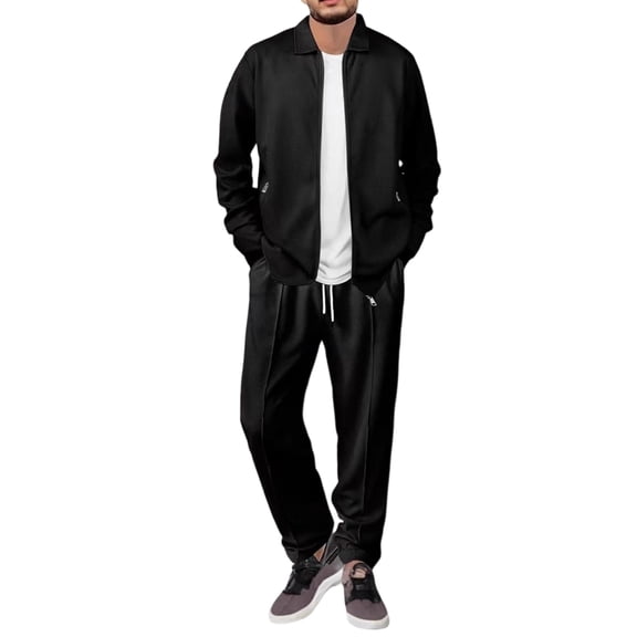 New Men Waffle Fitness Sports Set Breathable Long Sleeve Jacket Elastic Waist Pants Casual Outdoor Tracksuit Jogging Suit for Male 2-Piece Fashionable Sportswear Sets