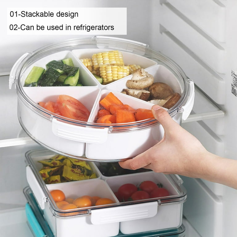 HEJULIK Round Veggie Tray with Lid, 5-Compartment, Plastic Party Platter,  Fruit & Veg Tray, Reusable Fridge Organizer - Walmart.com