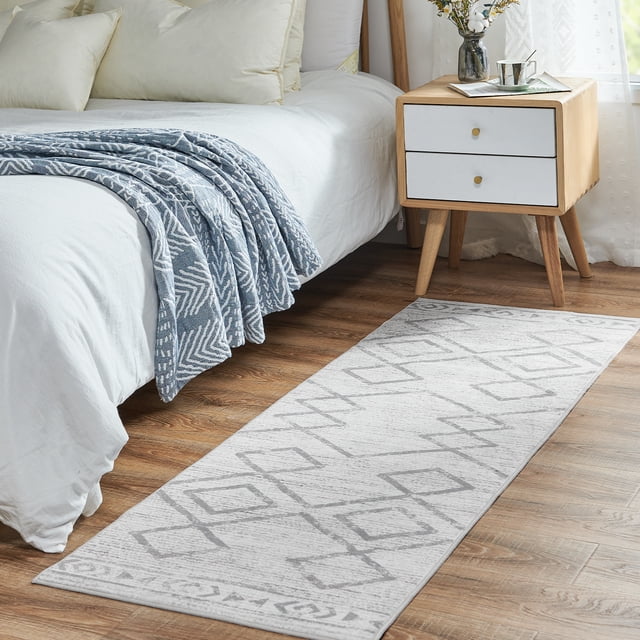 Rugking Runner Rug 2X6 Hallway Modern Kitchen Soft Rug Indoor Mat Geometric Print Floor Cover Thin Carpet Doormat Non Slip Area Rugs for Bedroom Living Room Entryway Grey