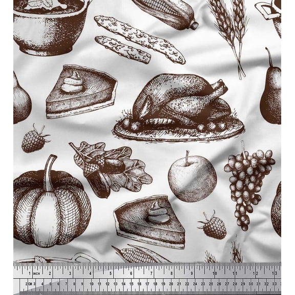 Soimoi Poly Georgette Fabric Fruits,Non Veg & Cake Slice Food Print Fabric by Yard 52 Inch Wide