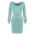 thumbnail image 4 of CUZIBR Women'S Sequin Mini Dresses Slim Fit V-Neck Fringed Long Sleeve Glitter Shiny Sparkling Cold Shoulder Bodycon Dress Party Club A Line Skater Dresses,Light Green,XXL, 4 of 5
