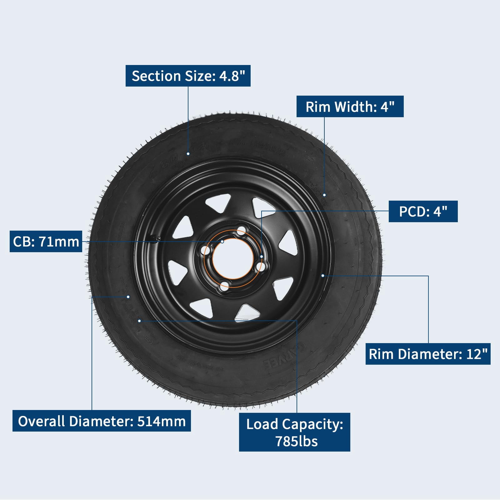 ExpanseEcho 2-Pack Trailer Tire and Wheel Assembly 4.80-12, 4-Lug, 4" Bolt Pattern, 12-Inch Wheels