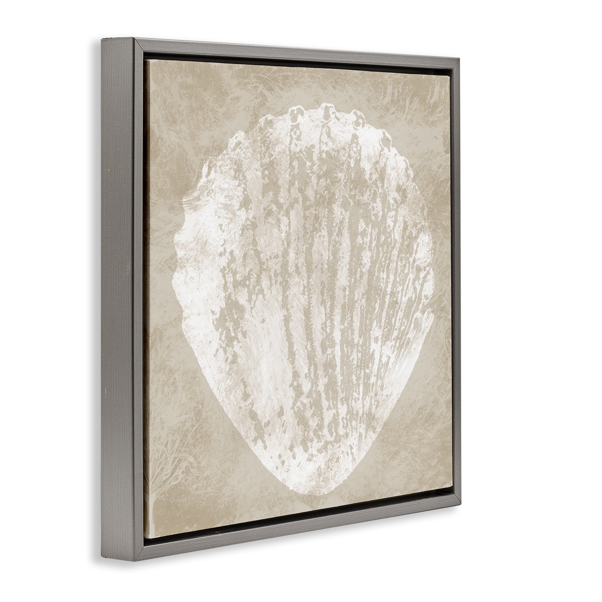 Stupell Industries Rustic Distressed Seashell Nautical & Beach Painting Gray Floater Framed Canvas Art Print Wall Art, 18 x 18