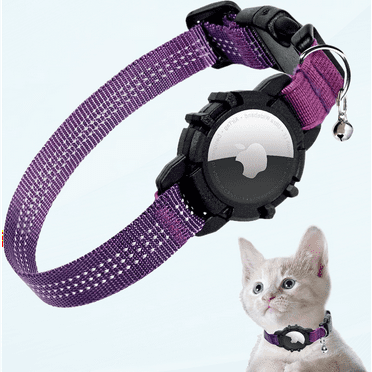 Airtag Cat Collar, New Integrated Apple Air Tag Cat Collar, Reflective Cat Collar with AirTag Holder and Bell, Cat Collar for Girls Boys Cats, Kittens and Puppies (Purple)