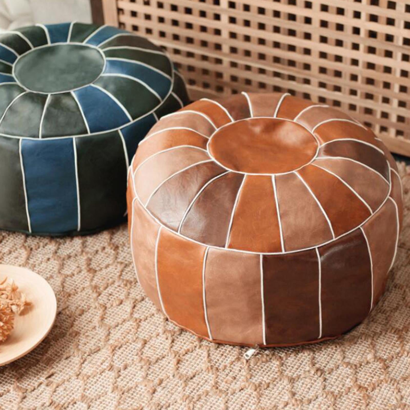 PU Leather Pouf Cover Hassock Storage Ottoman Cushion Foot
