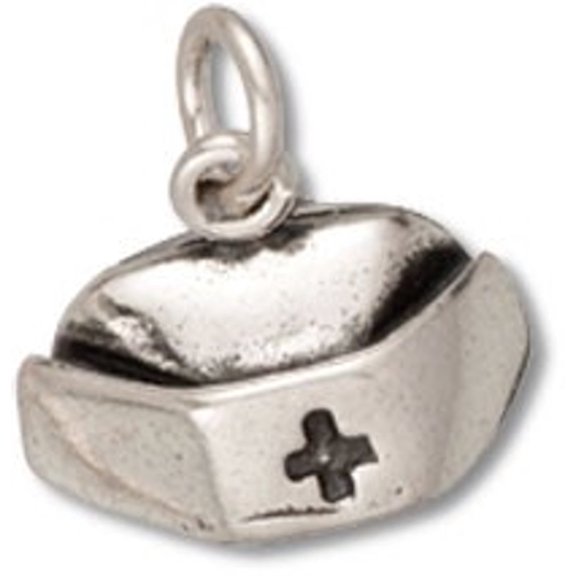 Sterling Silver 16" .8mm Box Chain 3D Nurses Medical Cross Hat Pendant Necklace