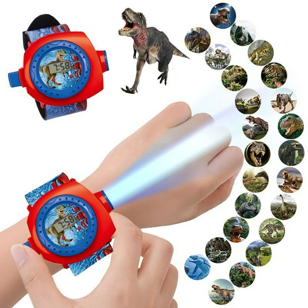 Reloj electrónico de proyección de dinosaurio | Visualización de 24 imágenes | Tamaño de muñeca ajustable | Juguete iluminado | Pantalla de fecha y hora | Plástico duradero | Color Rojo | 1 paquete