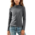 thumbnail image 5 of LUGOGNE Girls Tshirt Turtleneck Long Sleeve Thermal Undershirt Soft Comfortable Fall Winter Basic Tops Gray,11-12 Years, 5 of 6