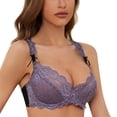 thumbnail image 4 of Women's Lace Underwire Bra Full Coverage Lace Bralette Everyday Balconette Bra(Purple,36B), 4 of 6