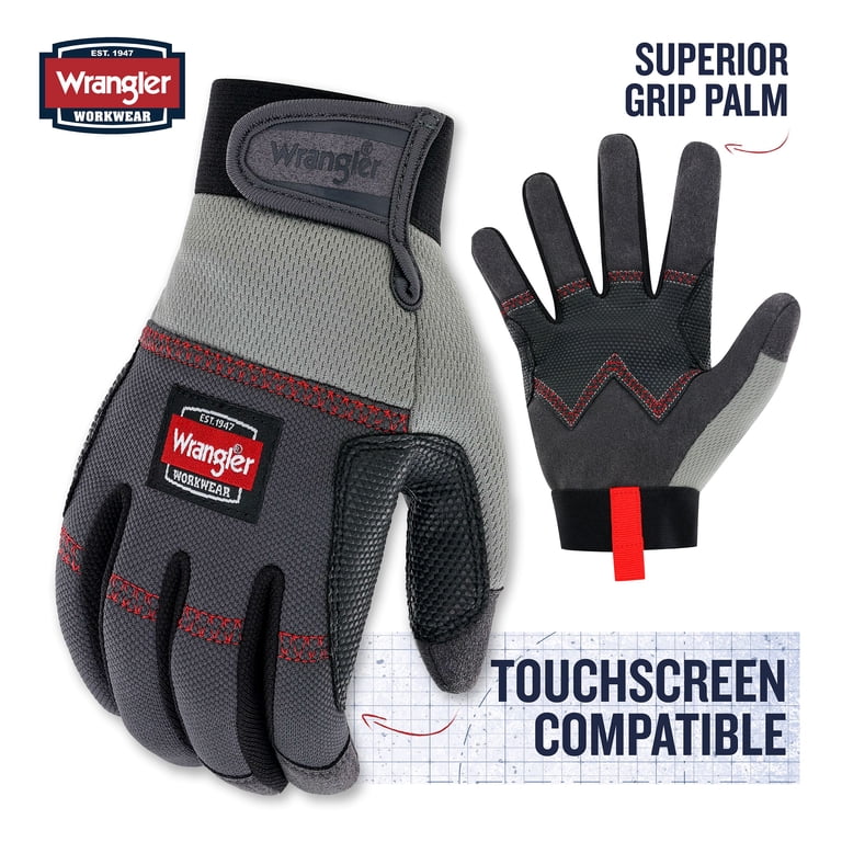 Wrangler Men's Builder Work Gloves – X-Large, Synthetic Leather