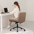 thumbnail image 5 of CELTOSS Criss Cross Office Chair, Armless Cross Legged Computer Desk Chair with 2-in-1 Wheels & Foot Pads, Double-Layer Seat Cushion, PU Leather Vanity Chair, Brown, 5 of 10