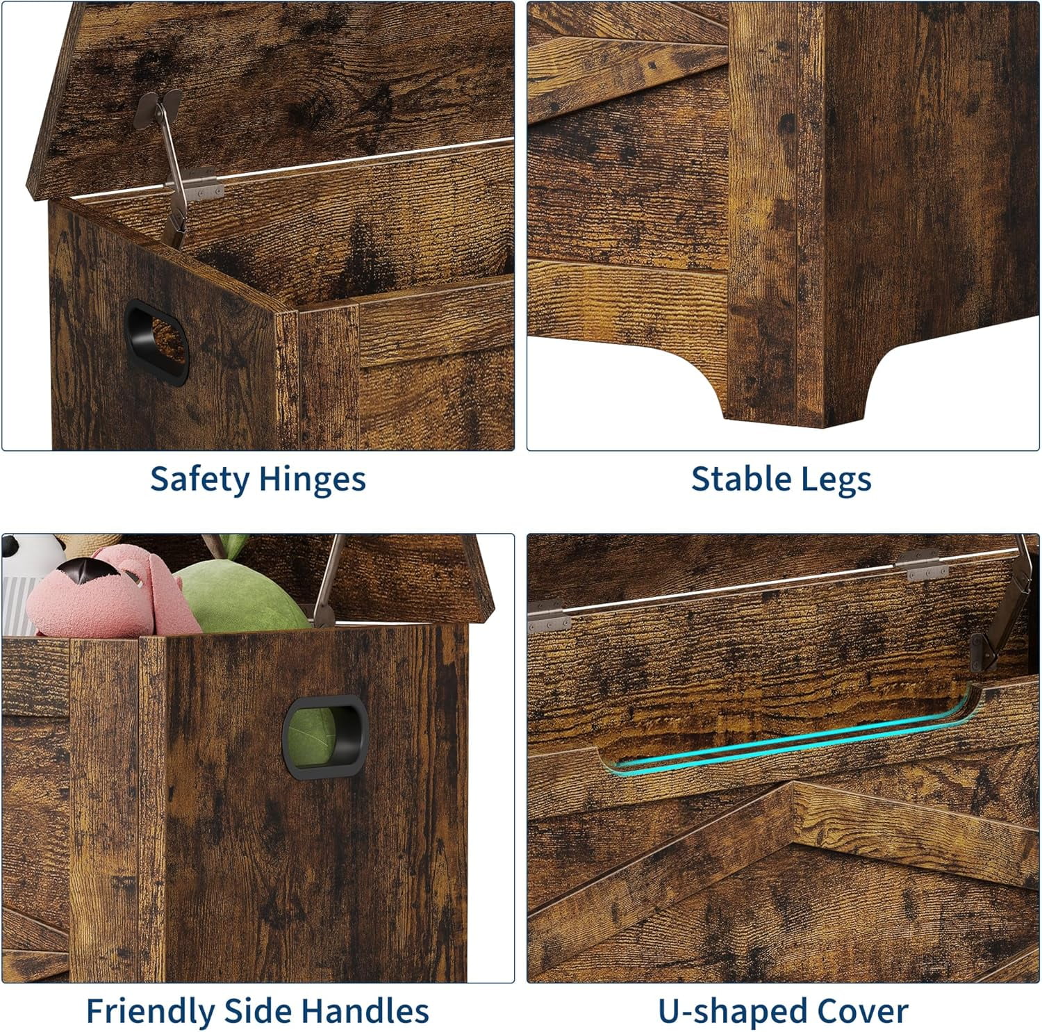 39.4" Storage Chest, Wooden Storage Bench with Safety Hinges, Easy Assembly, Large Toy Chest for Entryway, Living Room, Bedroom