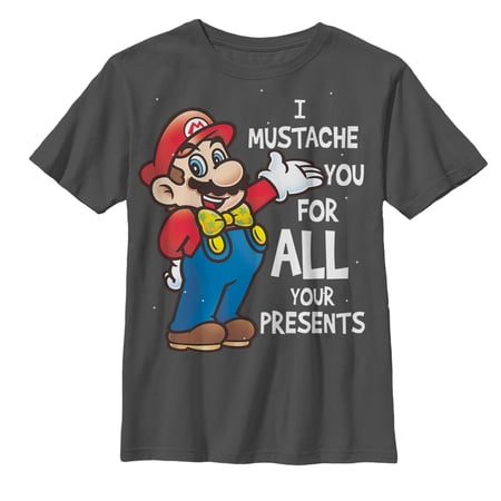 Boy s Nintendo Christmas Mario Mustache For Presents Graphic Tee Charcoal Large