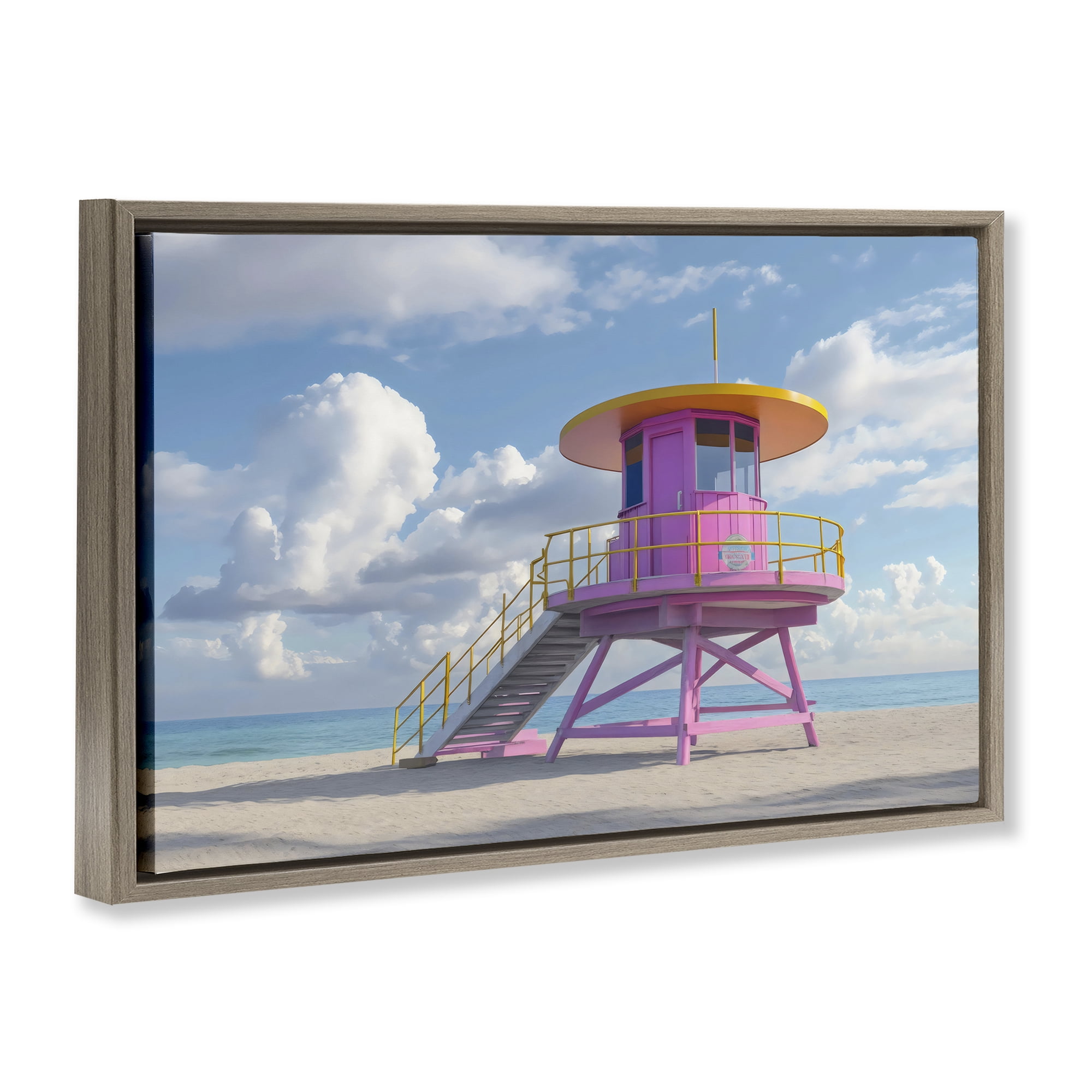 Stupell Industries Miami Beach Tower in Pink Brown Framed Floater Canvas Wall Art, design by Creative Studio