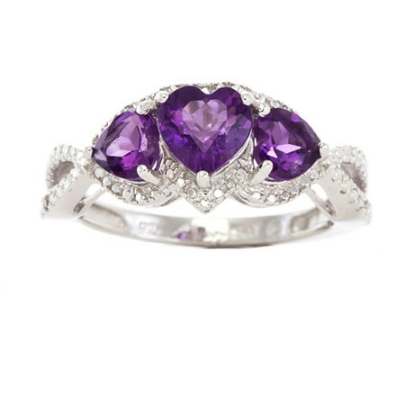 1.48 Carat T.G.W. Amethyst and Diamond Accent Heart Ring in Sterling Silver