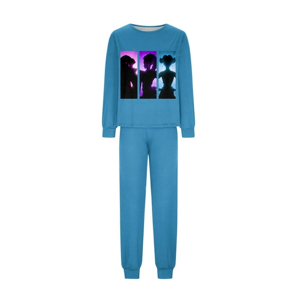 2025 Kpop Demon Hunters Family Pajamas Matching Set, Kpop Demon Hunters Family Matching Long Sleeve Tops+Pants 2 Piece Pajamas Set, Halloween Christmas Paj Matching Sets for Indigo#Women 3XL