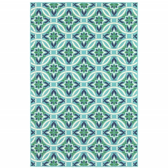 HomeRoots 507165 2 x 3 ft. Geometric Stain Resistant Indoor & Outdoor Area Rug, Blue