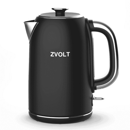 ZentraVolt 1.7L Electric Tea Kettle, Stainless Steel Matte Black with Red LED Indicator, Auto shut-off, Removable Lid