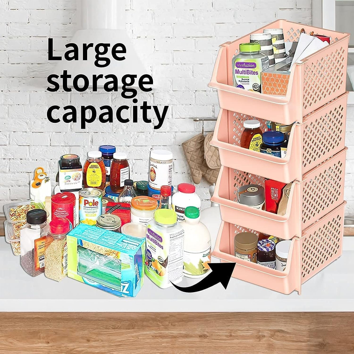 Ludlz Plastic Stackable Storage Bins for Pantry - 5 Pack Stackable Bins For  Organizing Food, Kitchen, and Bathroom Essentials