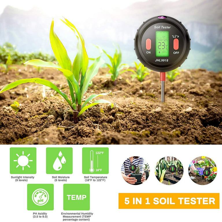 5 in1 Soil Tester, Soil Moisture Meter, Plant Water Monitor, PH Meter, Humidity Temperature Sunlight Environment Hygrometer Tester, Gardening Lawn