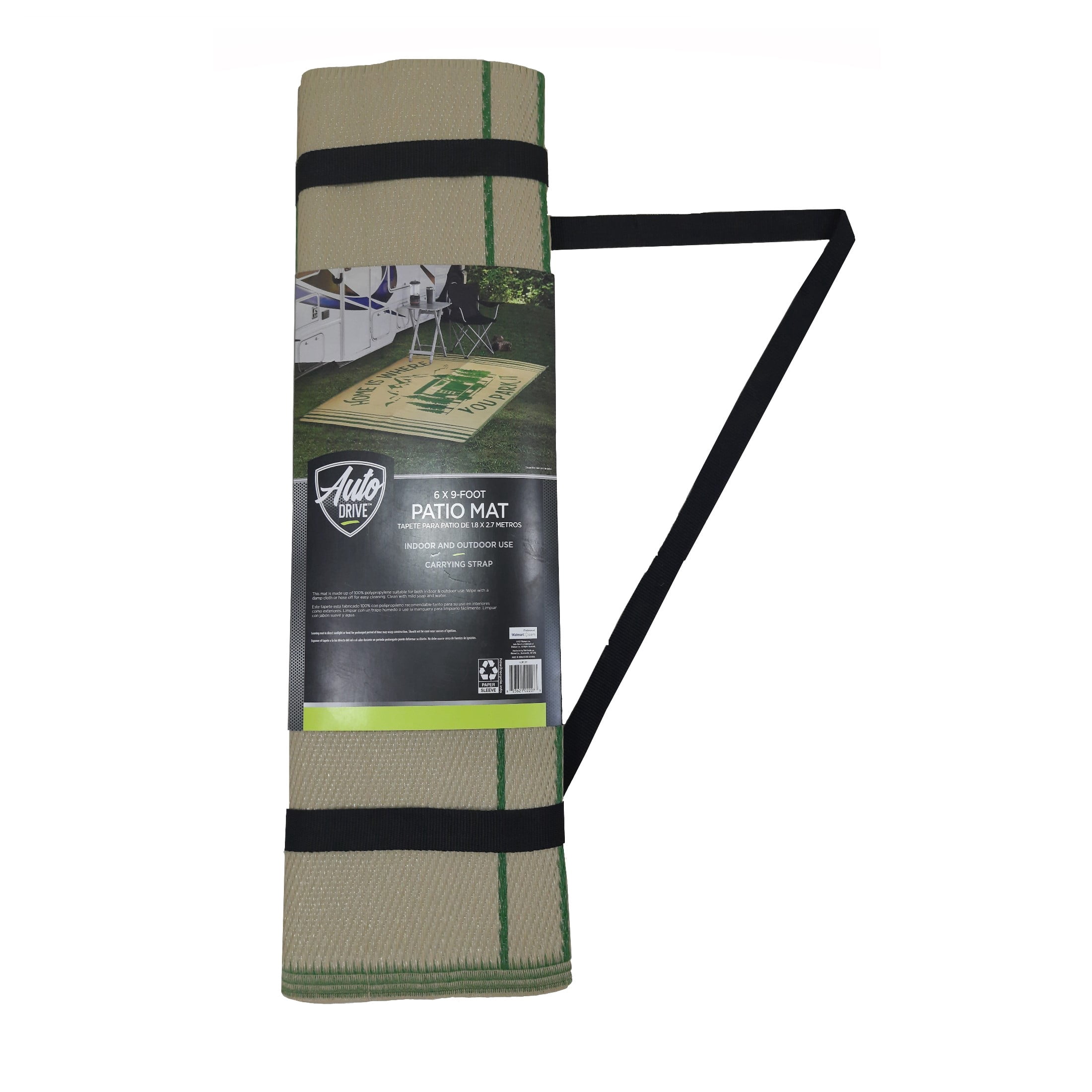 Auto Drive Ad Home Is Where 6'x9' Patio Mat, Good for RV and Garden Patios, Polypropylene, Beige