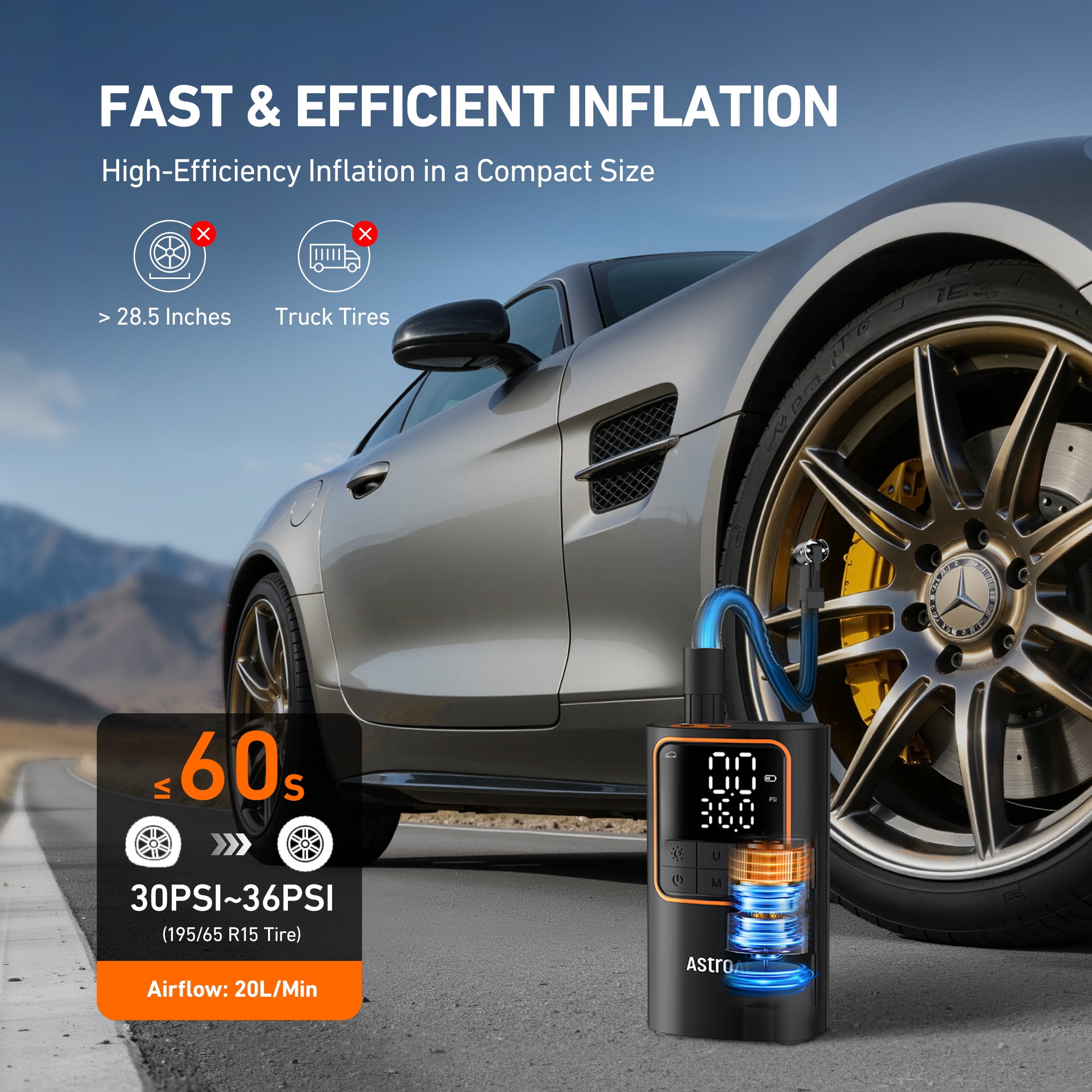 AstroAI Cordless Tire Inflator Portable Air Compressor 150PSI, 12V Air Pump for Car Tires, Rechargeable 5200mAh Bike Tire Pump with LED Light & Digital Pressure Gauge, Auto Shut-Off