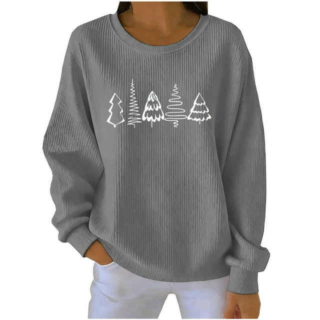 ABATAB Ribbed Knit Sweater for Women Crewneck Long Sleeve Christmas Vacation Gift Pullover Tops Fall Winter Clothes