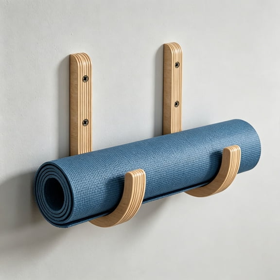 Wooden Yoga Mat Storage Rack Wall Mounted U Shape Holder with Screws for Exercise Mats Resistance Bands 7.9x6.3 Inch