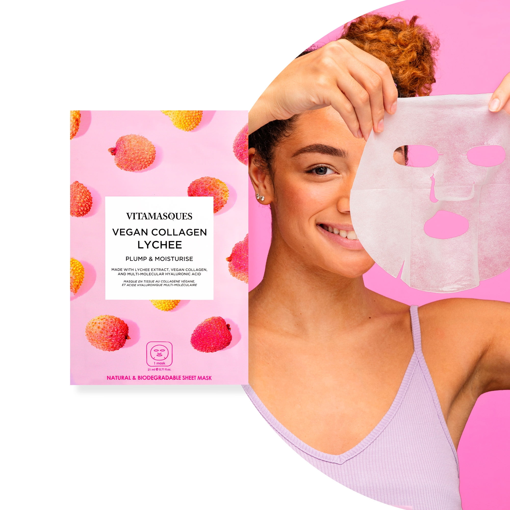 Vitamasques Biodegradable Vegan Collage Lychee Mask, Plump & Moisturise, One Sheet Mask