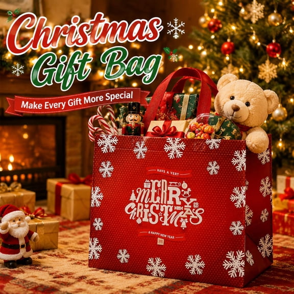 Kumdkd 1-Pack Christmas Tote Bags - Extra Large Reusable Gift Bags with Handles | Holiday Shopping & Party Decor | Non-Woven Eco-Friendly Grocery Bags