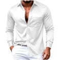 thumbnail image 3 of YOIAVAIOY Men's Collar Button Up Shirts with Pockets Slim Fit Satin Lightweight Tops Fall Casual Outfits Solid Color Spring Everyday White XXXXXL, 3 of 6