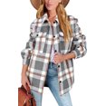 thumbnail image 1 of XINQIHANG Womens Casual Plaid Shacket Button Down Long Sleeve Shirt, 1 of 5