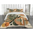 thumbnail image 2 of Ambesonne Monstera Quilted Coverlet 3 Pcs, Leaves Mid Century Boho, King Size, Peach and Pale Reseda Green, 2 of 4