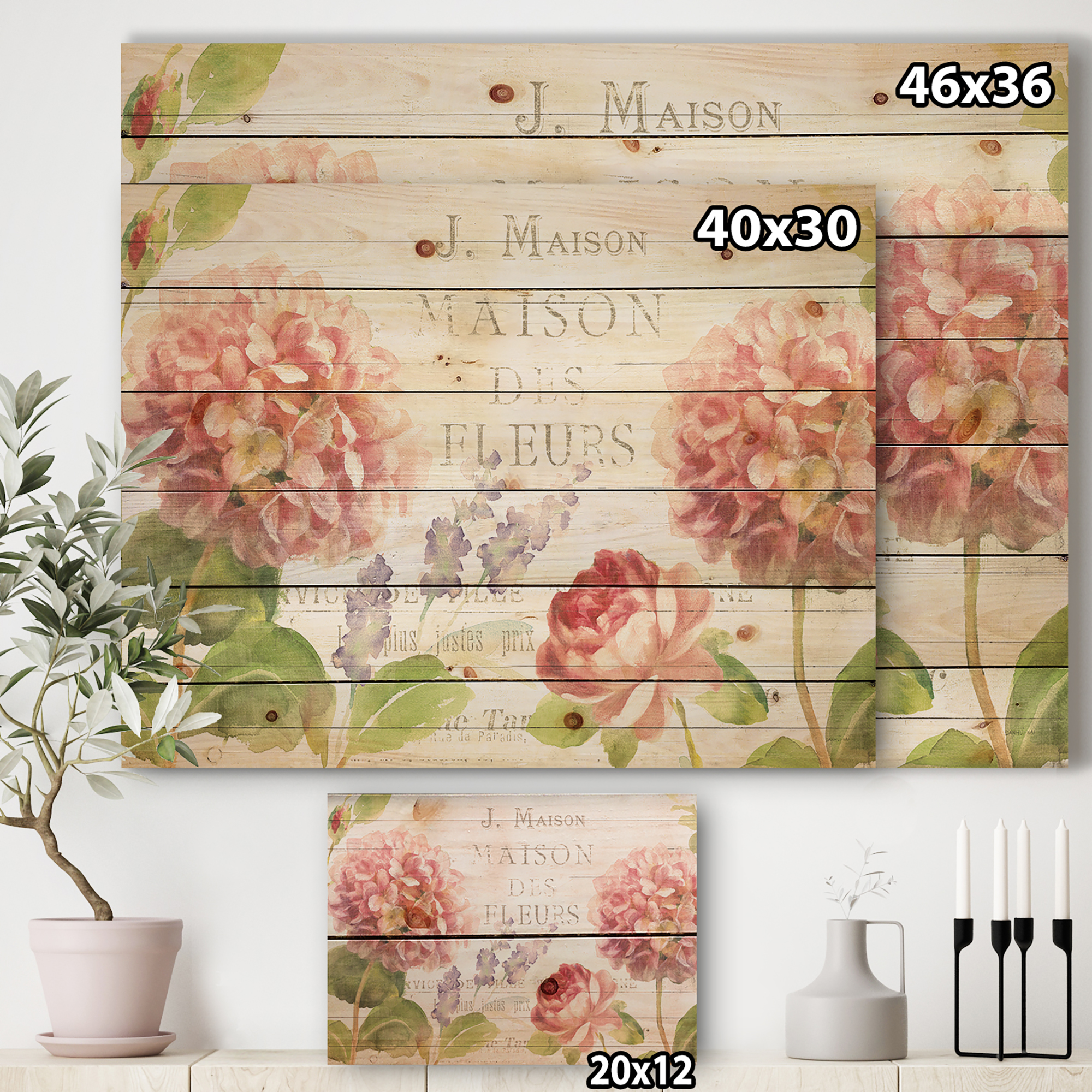 Designart 'Maison Des Fleurs Flower Buquet II' Farmhouse Print on Natural Pine Wood