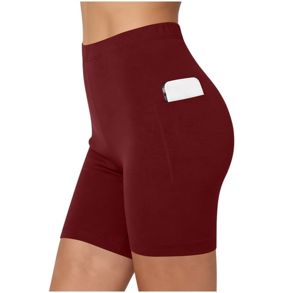 Hurxie High Waisted Biker Shorts for Women with Pockets - 4.5" No Front Seam Workout Gym Shorts Wine,XL