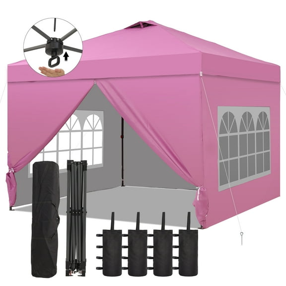 Ainfox 12x12 Ft One-Push Pop up Canopy Tents with Sidewalls,Instant Outdoor Shade Gazebos with Weighted Sandbags,Pink