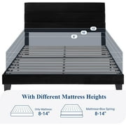 Allewie Queen Size Platform Bed Frame with Velvet Headboard/Fully Upholstered Mattress Foundation, No Box Spring Needed, Black