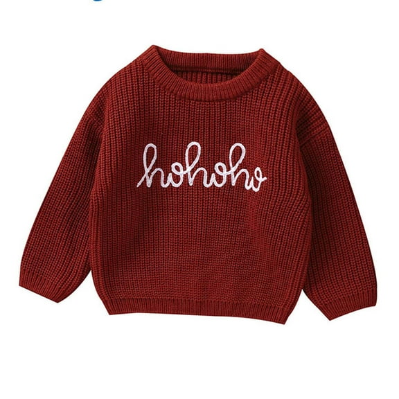 Odeerbi Infant Boys Girls Sweater Cute Winter Thermal Knit Crewneck Sweater Knitted Embroidered Solid Color Sweater Infant Clothes Red