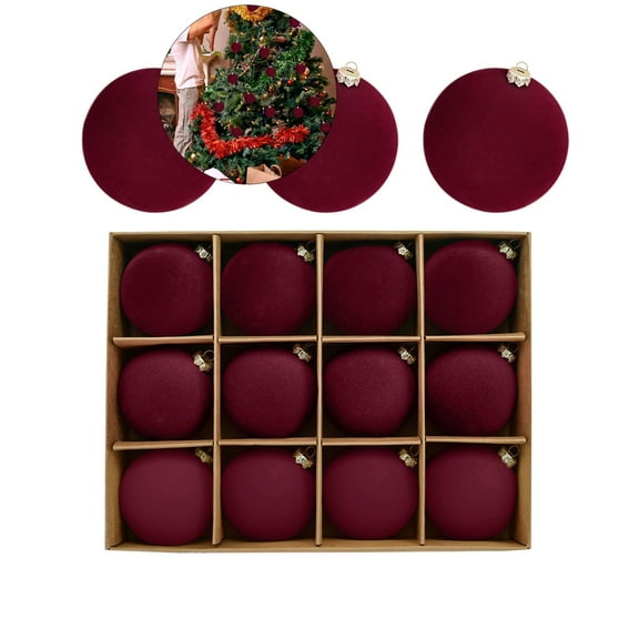 WNFJR 12 Pcs Velvet Christmas Balls, Flocked Christmas Tree Ball Hanging Ornaments, Christmas Velvet Balls, Plastic Xmas Balls Ornaments for Christmas Xmas Party Wedding Home Decor