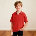 thumbnail image 5 of Gamivast Collared Shirts for Boys Solid V-Neck Loose Fit Lightweight Breathable Tops Waffle-Knit Textured Short Sleeve T-Shirts Casual Daily School outdoor Golf outfits, 5 of 7