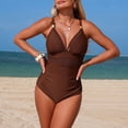 thumbnail image 4 of Duqingm Womens One Piece Swimsuits One Piece Swimsuit for Women Tummy Control Ruched Bathing Suit Push Up Tie Back Swimwear Coffee,L, 4 of 7