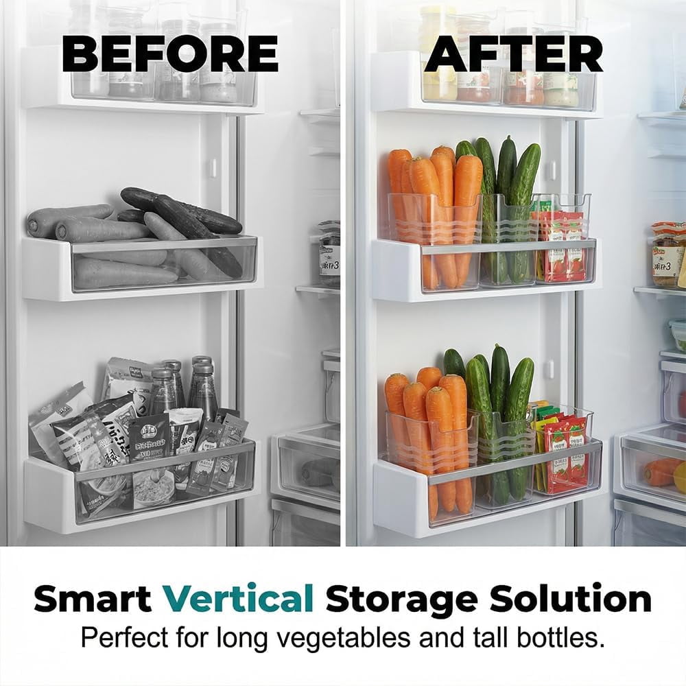Clear Freezer Storage Bins, 2026 Upgraded Stackable Plastic Organizers for Refrigerator, Pantry & Kitchen Cabinet, Fridge Food Storage for Meat, Veggies & Snacks (6pcs)