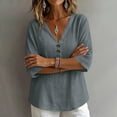 thumbnail image 3 of Aofany Womens Tops V-Neck Button 3/4 Sleeve T-Shirts Cotton Linen Shirts for Women, 3 of 6
