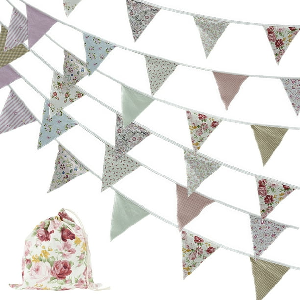 42 Banderines De 39 Pies Con Bandera Multicolor, Banderines De Tela Floral, Guirnalda Triangular Para Baby Shower, Celebración, Boda, Fiesta De Cumpleaños, Decoración Muyoka Hogar