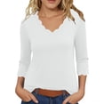 thumbnail image 4 of WHEANG Womens Plus Size Long Sleeve T-Shirts Trendy Casual Scallop Trim V Neck Tunic Tops Curvy Loose Fit Blouse Tees Womens Tops Shirts Summer Tees Outfits Clothes Size XXXL White, 4 of 5
