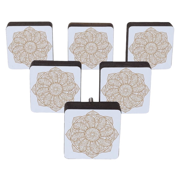 IBA Indianbeautifulart White Engraved Knobs 10 Pc Furniture Wooden Scallop Knobs Rustic Drawer Pull
