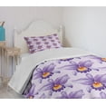 thumbnail image 4 of Ambesonne Violet Quilted Bedspread Set 2 Pcs, Tropical Orchid Flowers, Twin Size, Pale Mauve Violet Orange, 4 of 6