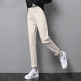 thumbnail image 2 of Pantalones de invierno de talle alto, holgados, adelgazantes, de color blanco cremoso, con forro polar y gruesos, para mujer, talla pequeña, 2 of 4