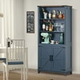thumbnail image 4 of 2 Pack 70" Tall Bookcases with 3 Shelves & Barn Doors, Blue Farmhouse Wooden Bookshelf for Living Room, Office, Bedroom, Study, 4 of 7
